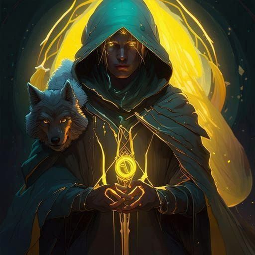 Hooded Archer with Glowing Wolf Eyes, Digital Art