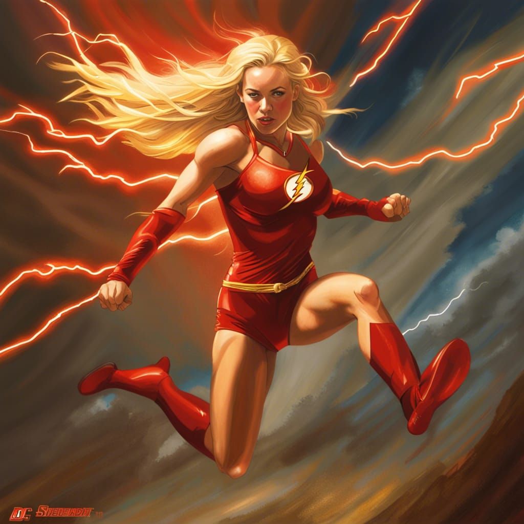 Renaissance Woman Running in Dramatic Lightning