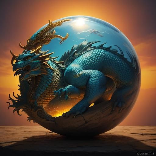 Golden Sunset Dragon Playing With Pearl