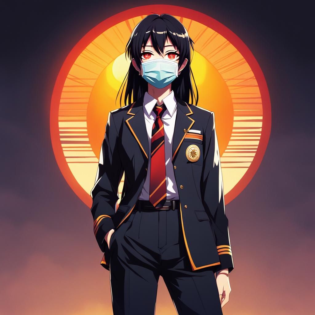 Anime Teen in Uniform with Sun Mark