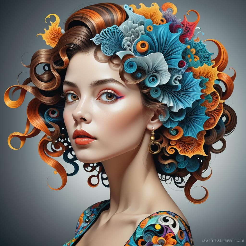 Woman with Swirling Ornament in Fractal Vector Art