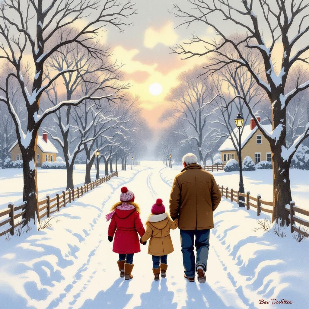 Winter Walk with Grandparents in Wyeth Style