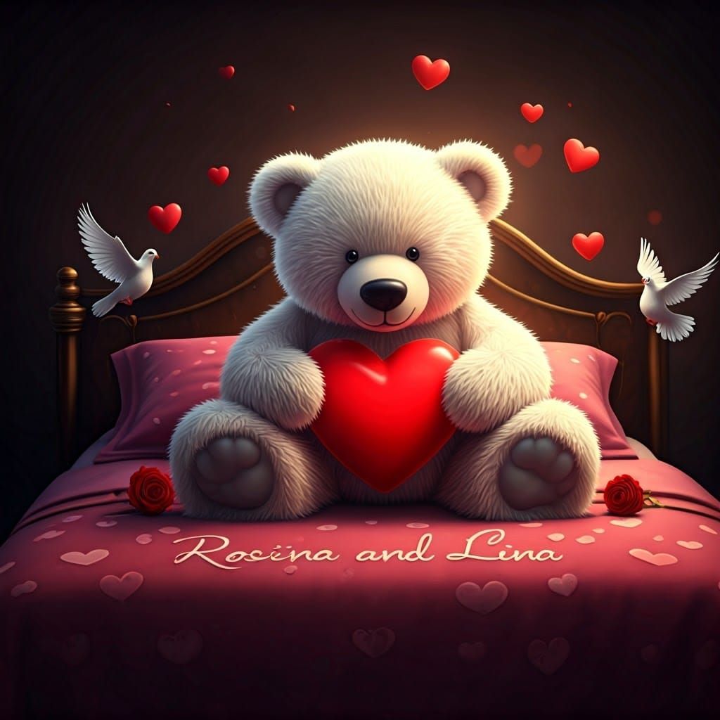 Plush Bear Holding Heart in 3D Rendered Style