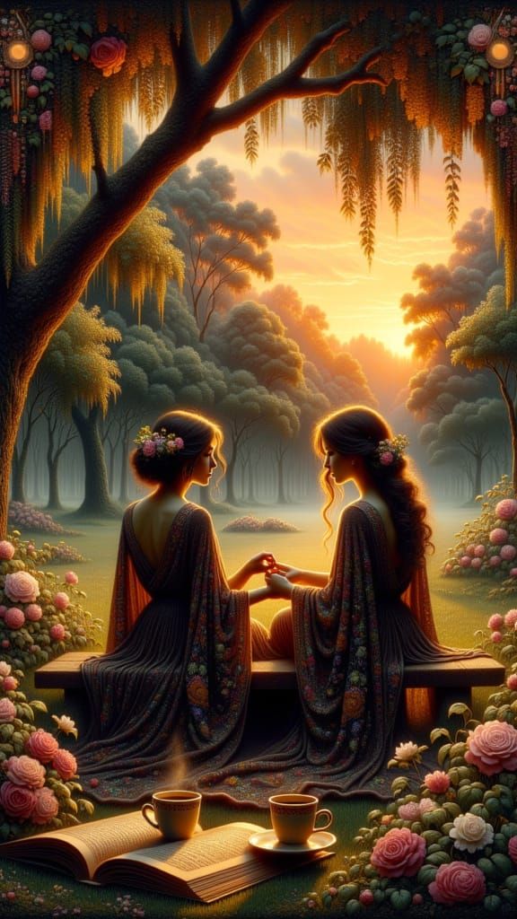 Golden Hour Sunset Park Scene with Couple