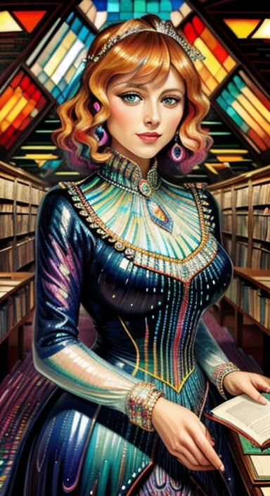 Micromosaic Librarian in Art Deco Library