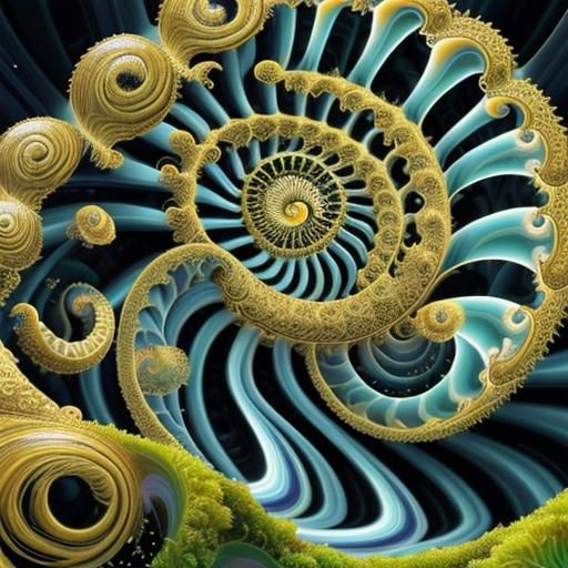 Bioluminescent Snail Shell with Fractal Fibonacci Spiral