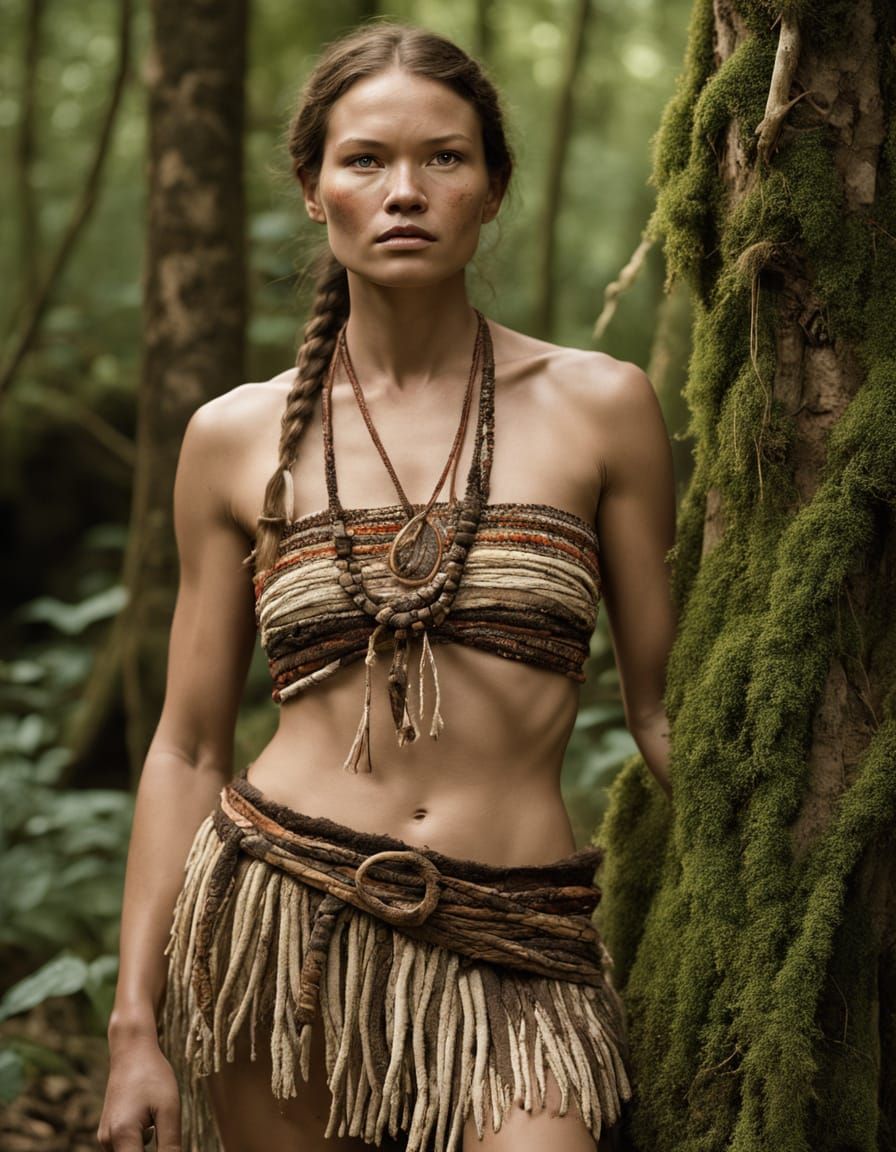 Neo-Stone Age Huntress in Ancient City Ruins