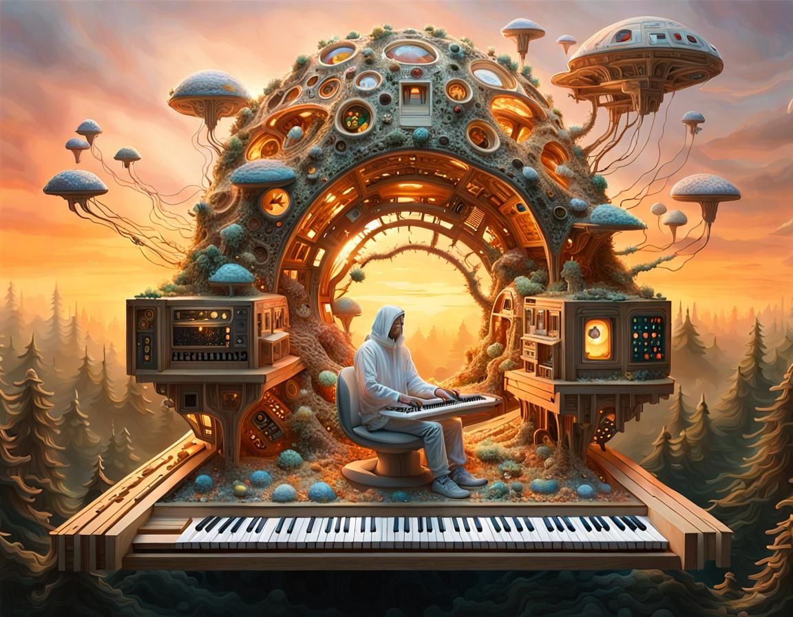 Ethereal Figures Compose Poems in Celestial Landscape