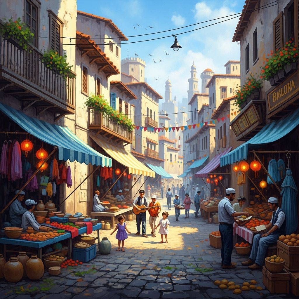 Vibrant Exotic City Marketplace in Impressionistic Style