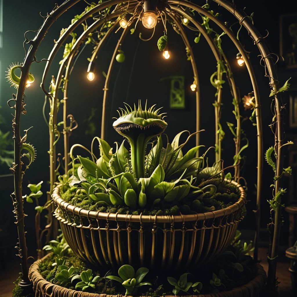 Creepy Venus Flytrap Crib in Pink Nursery: Surreal Horror