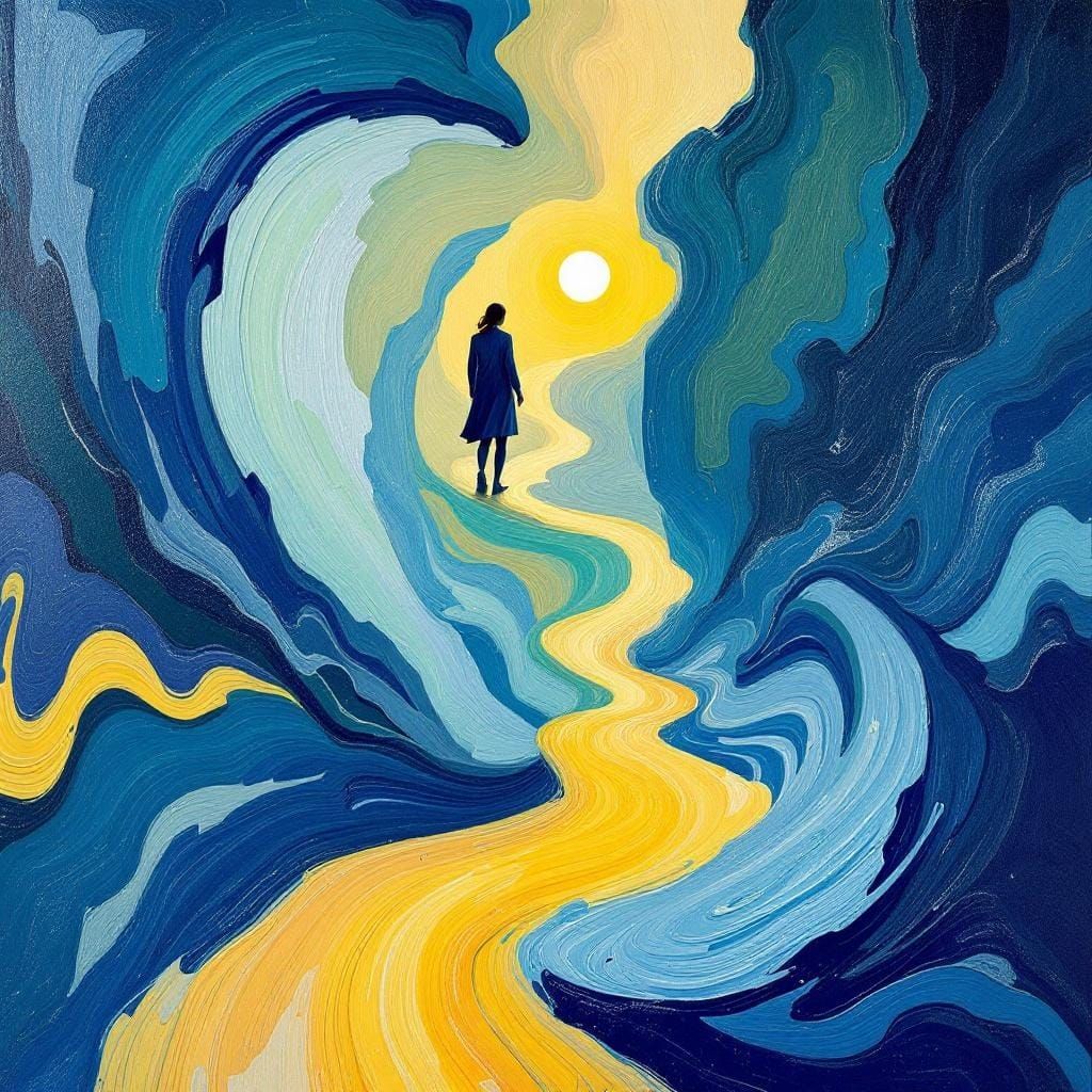 Woman Walking in Impasto Style on Quiet Street