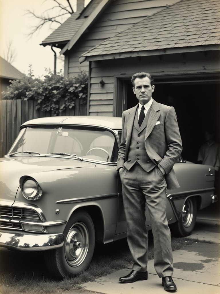 1950s American Man in Checkered Suit