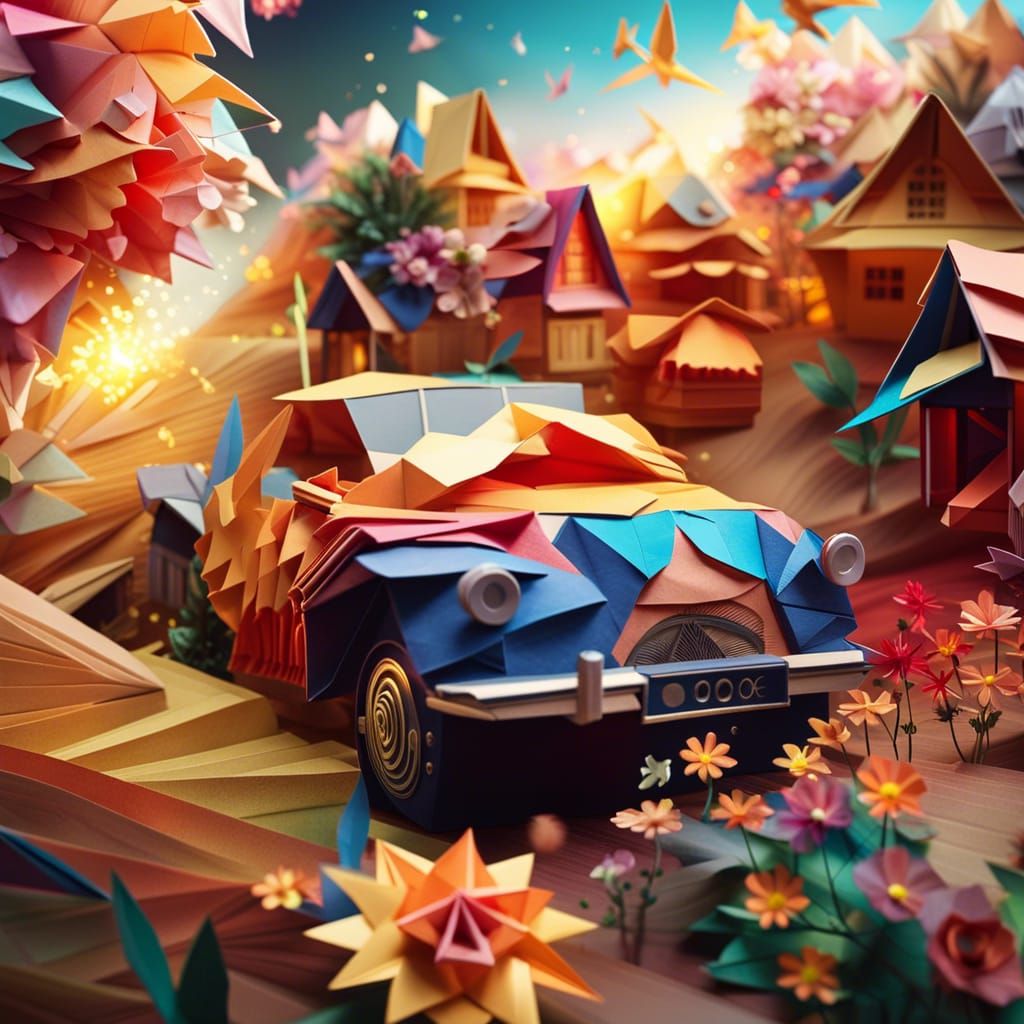 Colorful Origami Paper Universe with Sunbeams