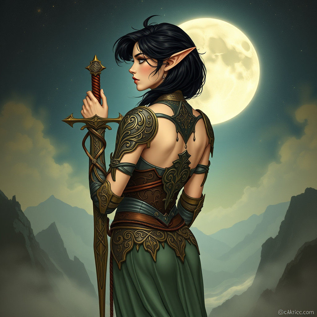 Elven Queen in Art Nouveau Landscape