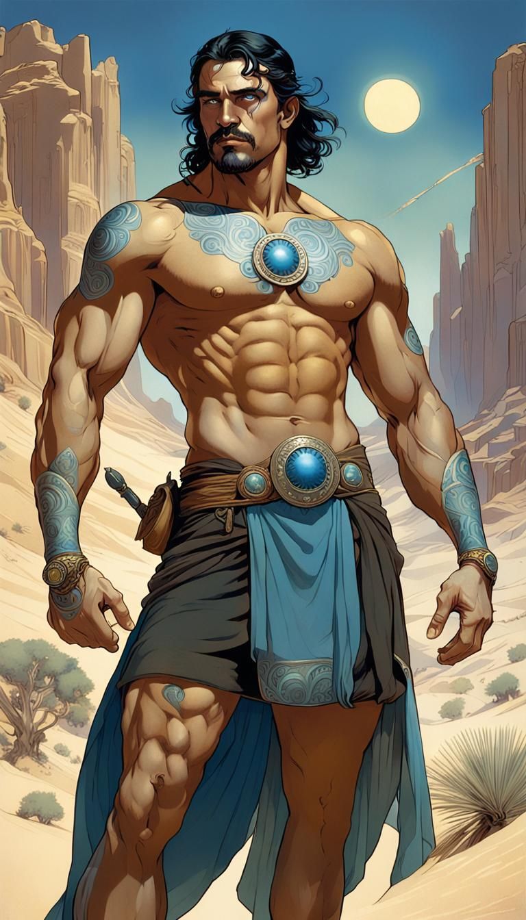 Fantasy Warrior God in Art Nouveau Style