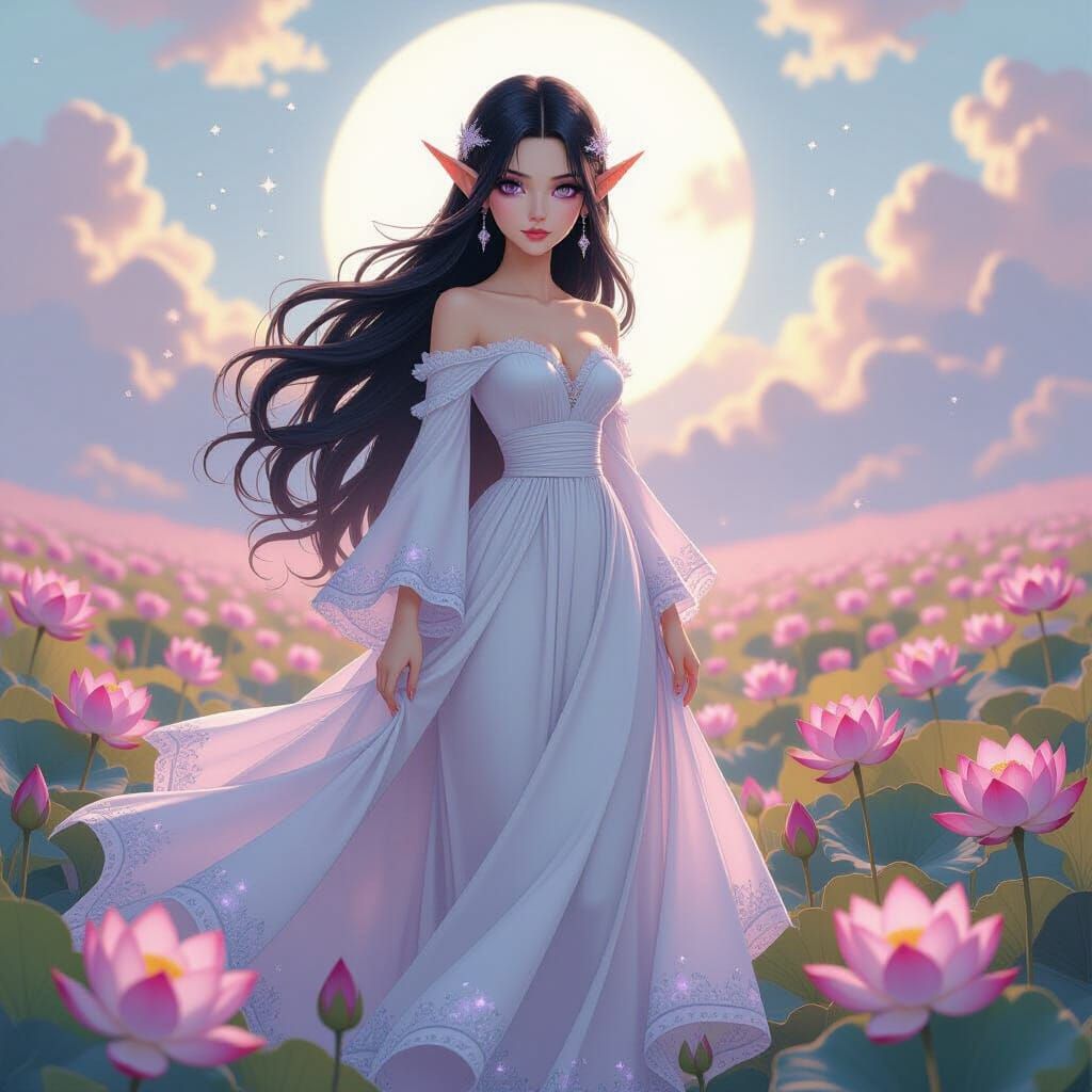 Porcelain Elf Doll in Moonbeam Dress