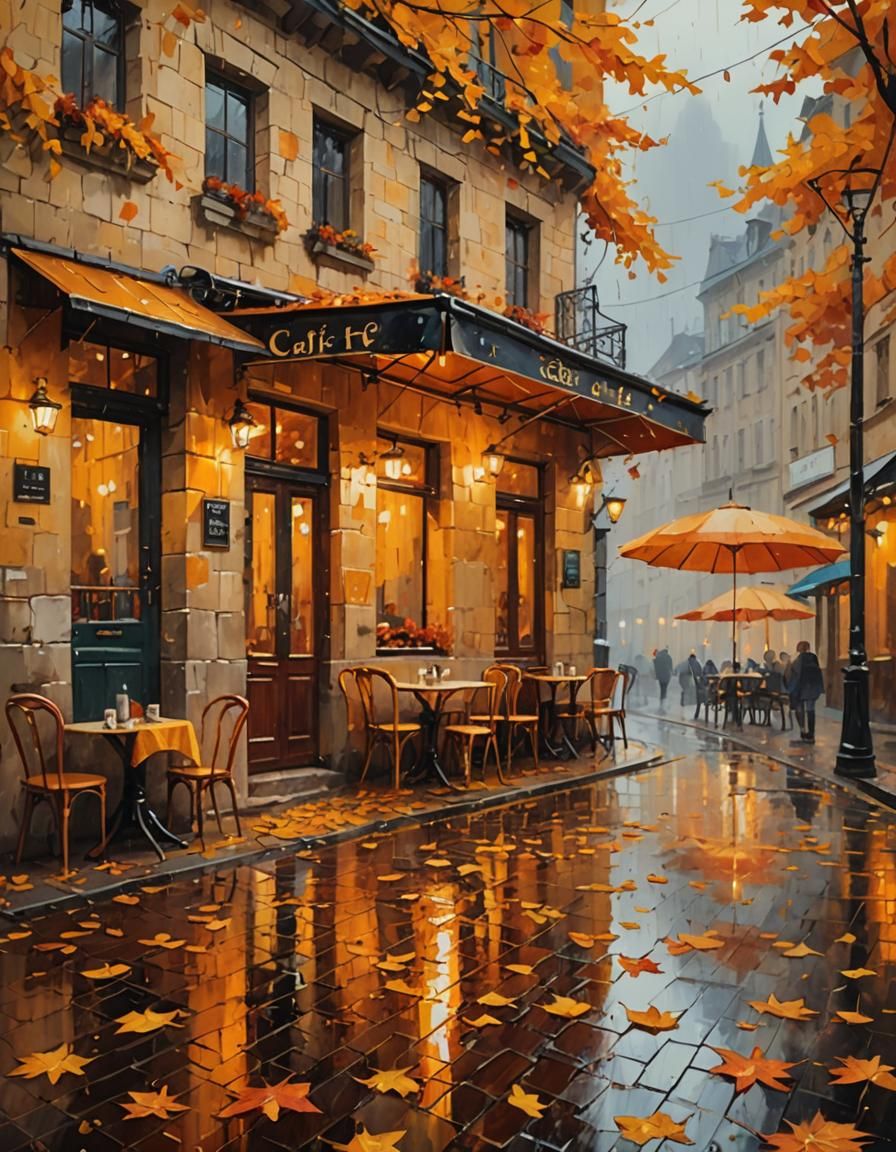Cafe on Ancient Wall: Impressionist Oil Painting