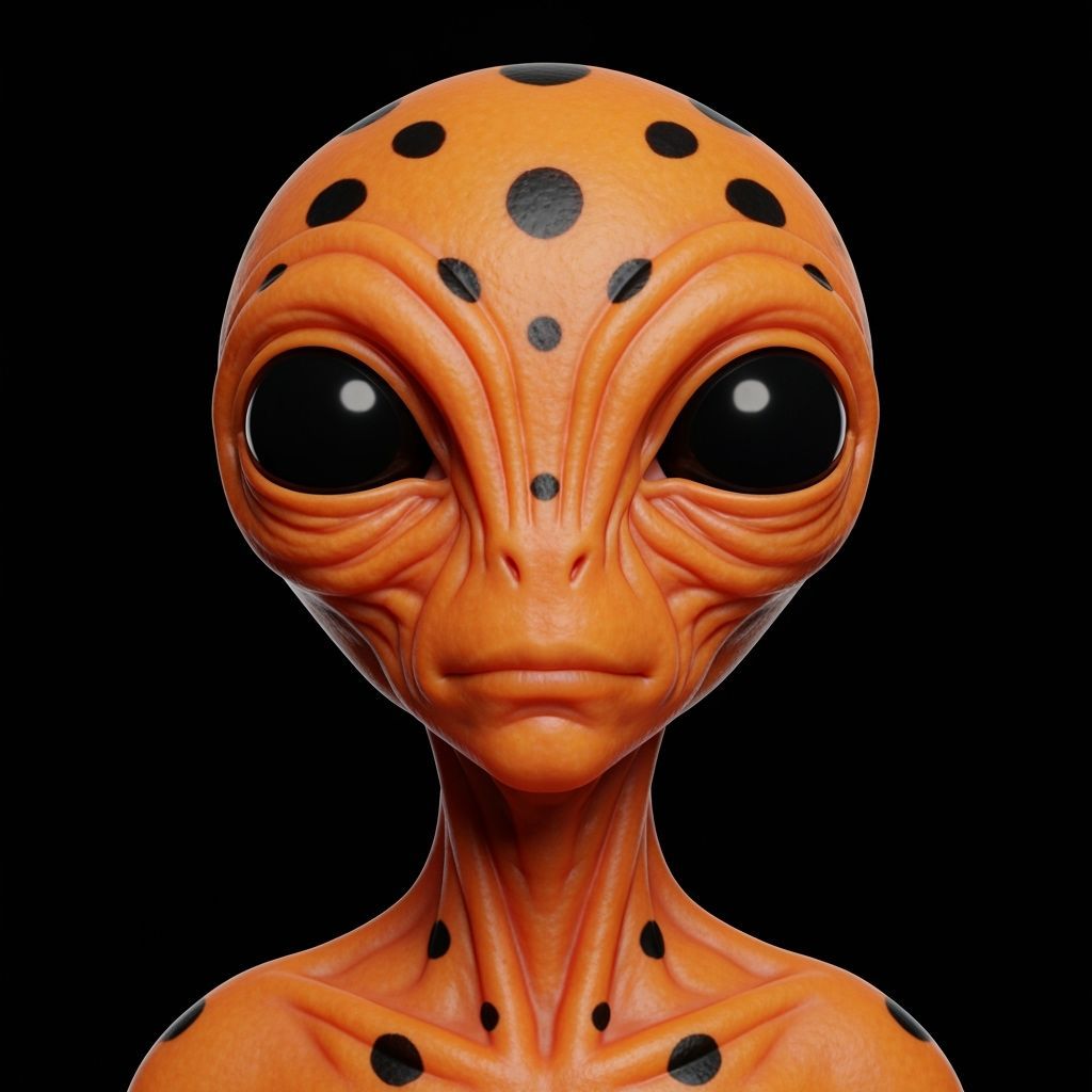 Detailed 3D Orange Alien Creature with Black Spots