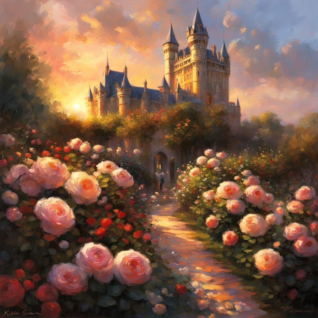 Ancient Castle at Sunset in Monet Style