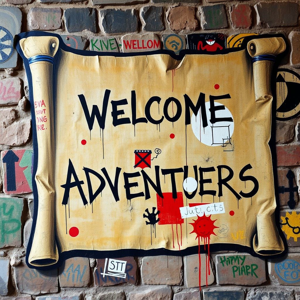 Neo-expressionism fantasy wall graffiti of an ancient Dungeo...