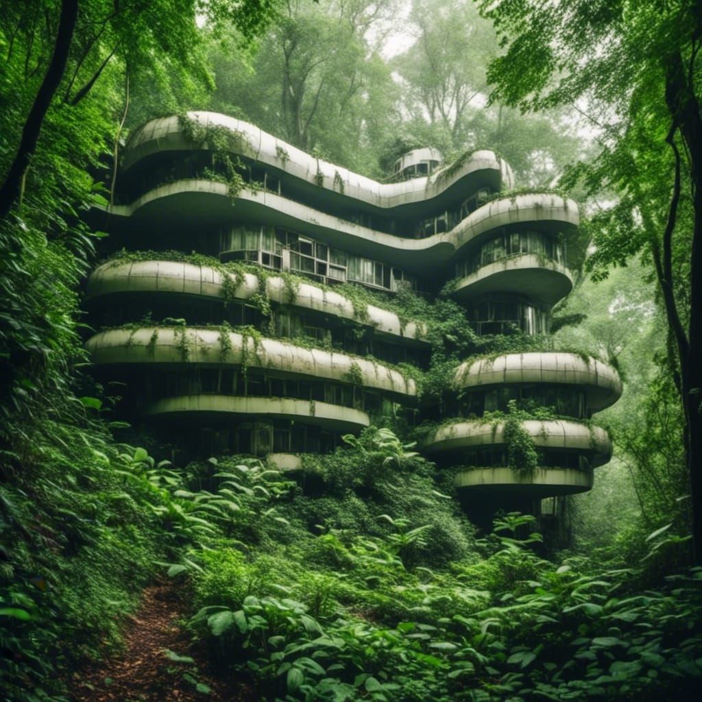 Futuristic Abandoned Hotel in Jungle