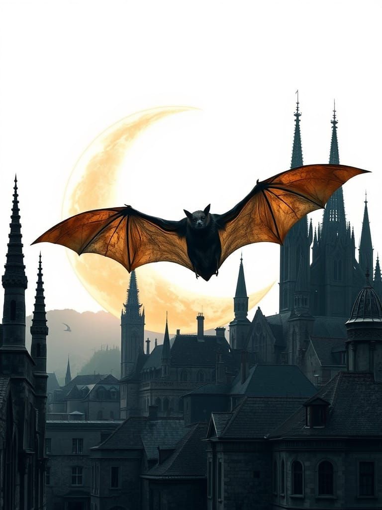 Crescent Moon Descends on Ancient Cityscape with Delicate Ba...