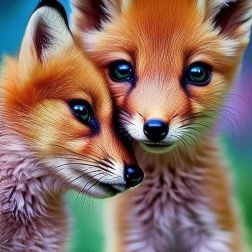 Adorable Twin Baby Foxes in Digital Painting Style