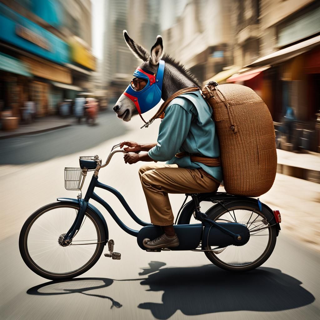 Hyperrealistic Donkey Rides Tricycle in Gregory Colbert Styl...