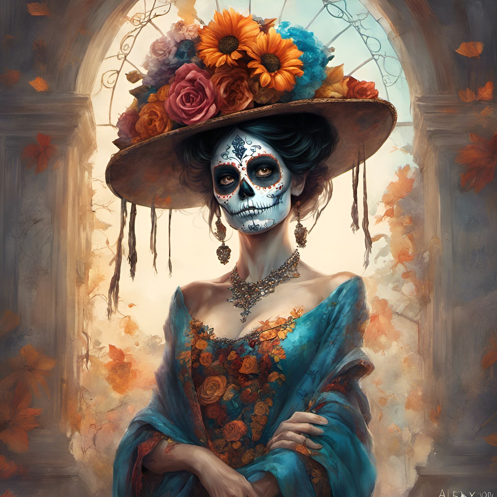 Gorgeous Día de los Muertos Outfit, Digital Illustration