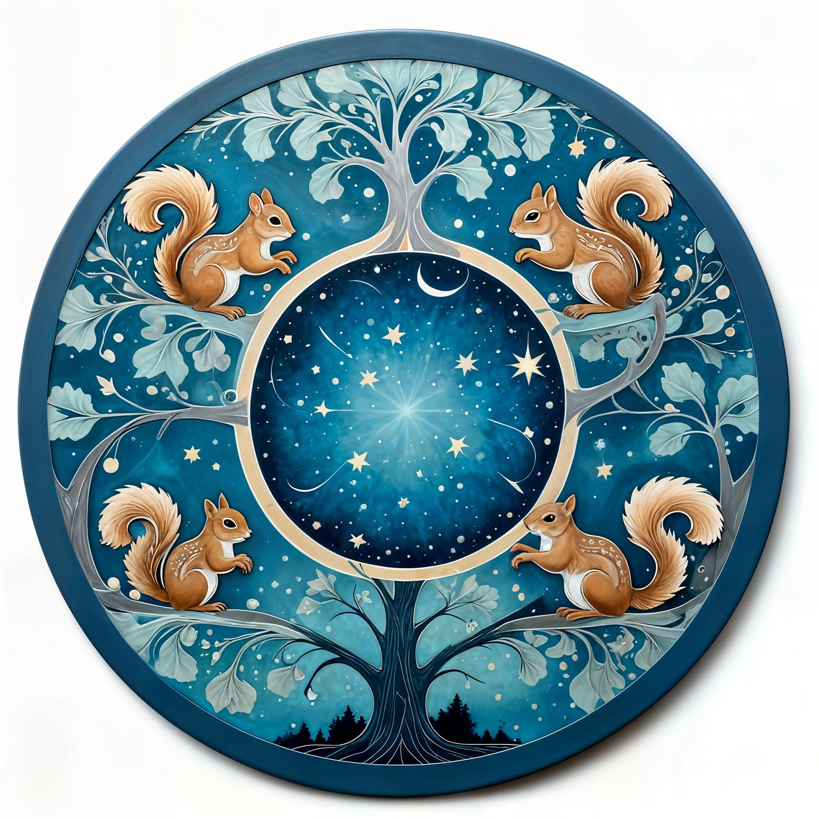 Art Nouveau Squirrels Amidst Abstract Geometric Forms