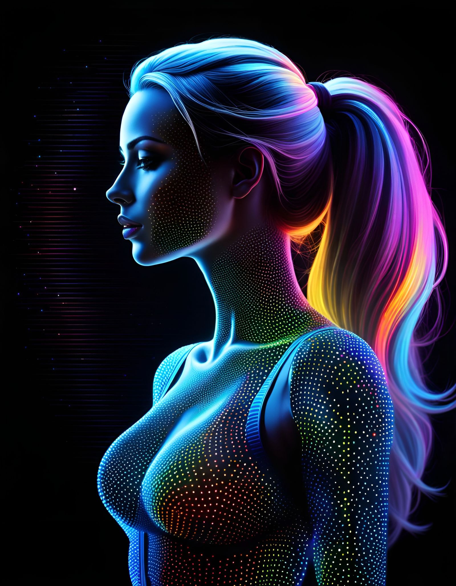 Colorful Neon Silhouette in Mixed Media Style