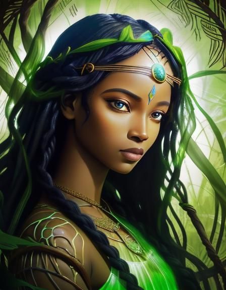 Expressionist African Goddess with Branch Crown