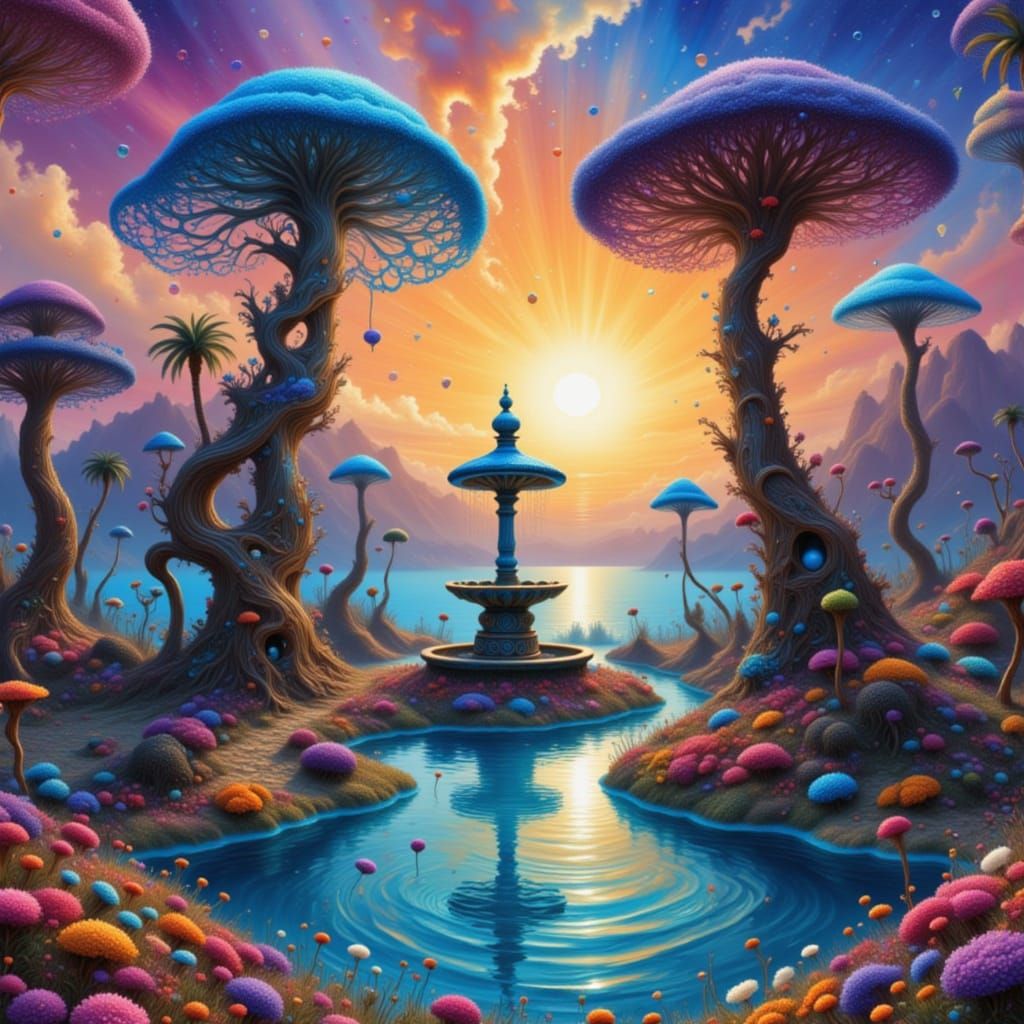 Ethereal Island Paradise at Surreal Sunset