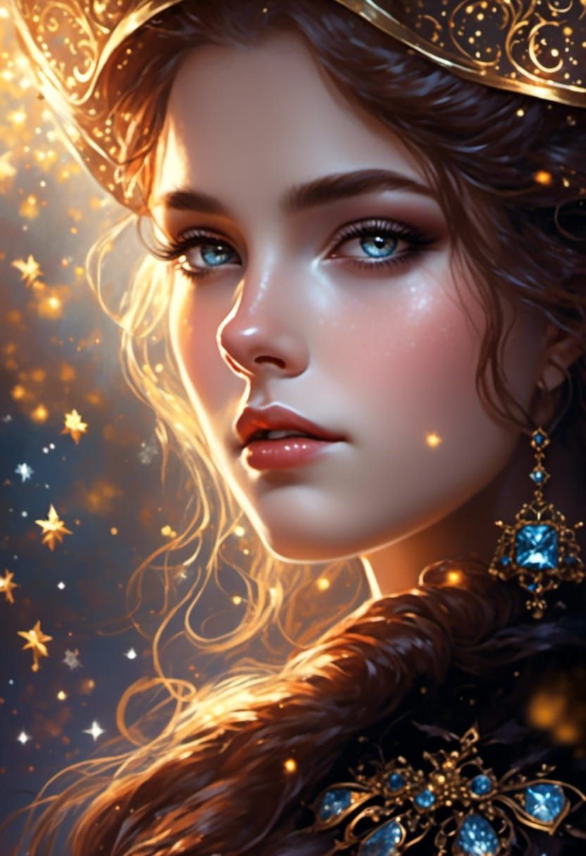 Copper-Haired Elf Counting Stars: Hyperrealistic Fantasy Art