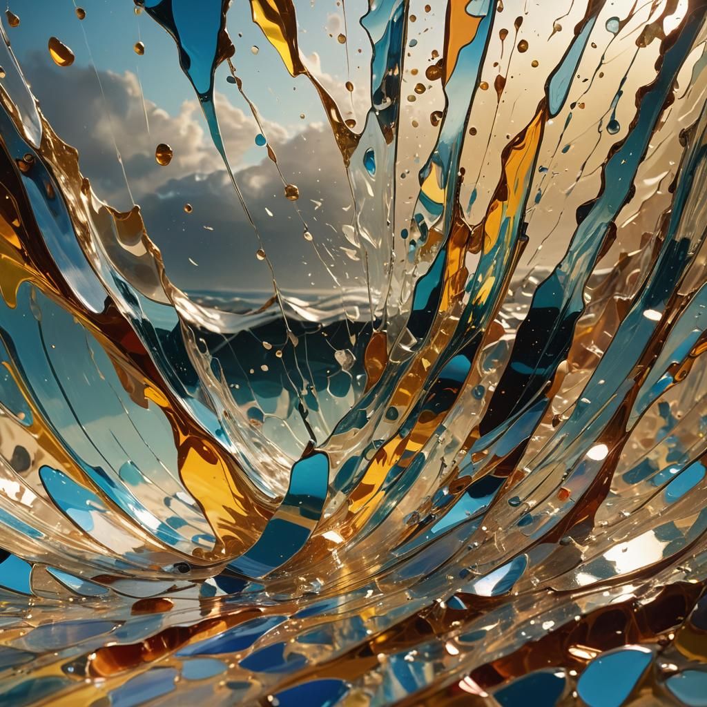 Sound Wave Shattering Glass in Surrealist Oil Painting
