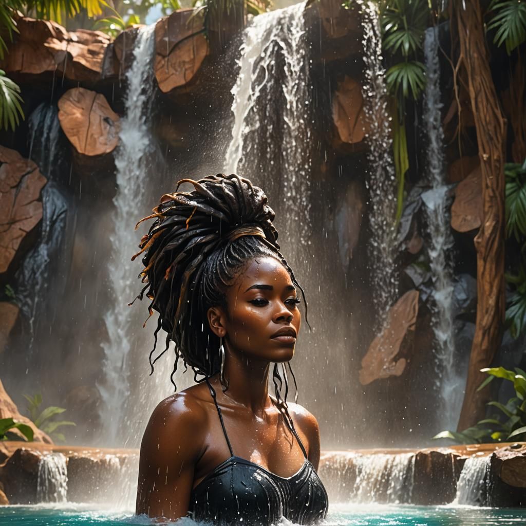 Oasis Waterfall Shower: Hyperrealistic Splash Art