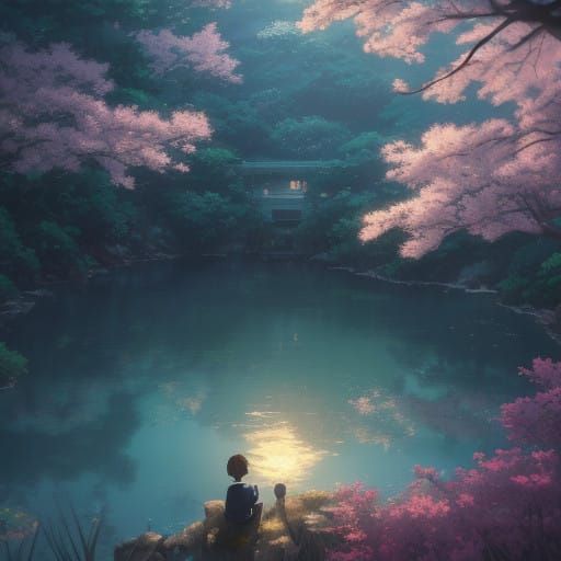 Surreal Anime Landscape with Delicate Emotions and Intricate...