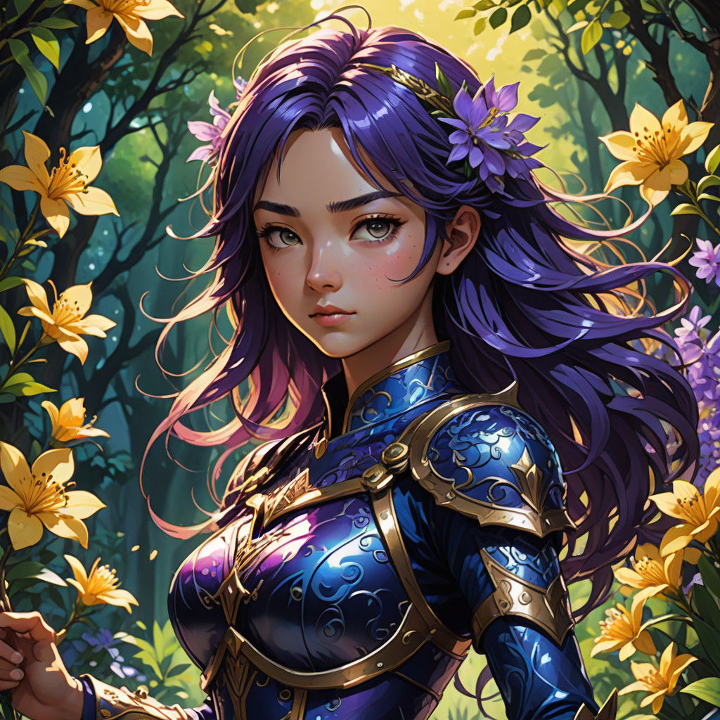 Anime Warrior in Vibrant Endless Garden