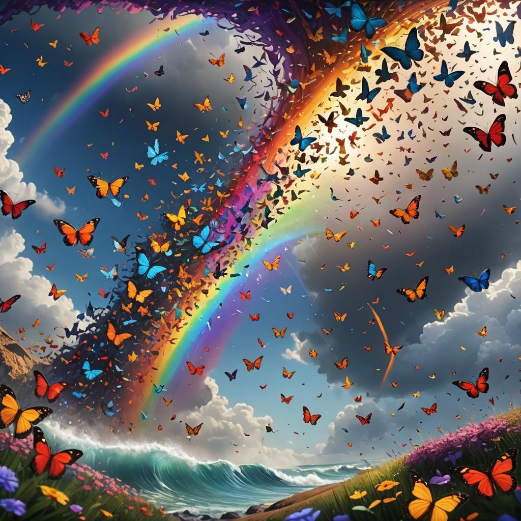 Rainbow Wave of Butterflies: Fantasy Concept Art