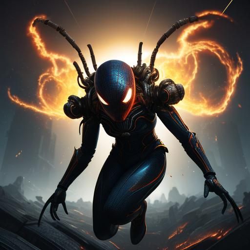 Spider-Girl Freerunning Through Flaming Alien Maze