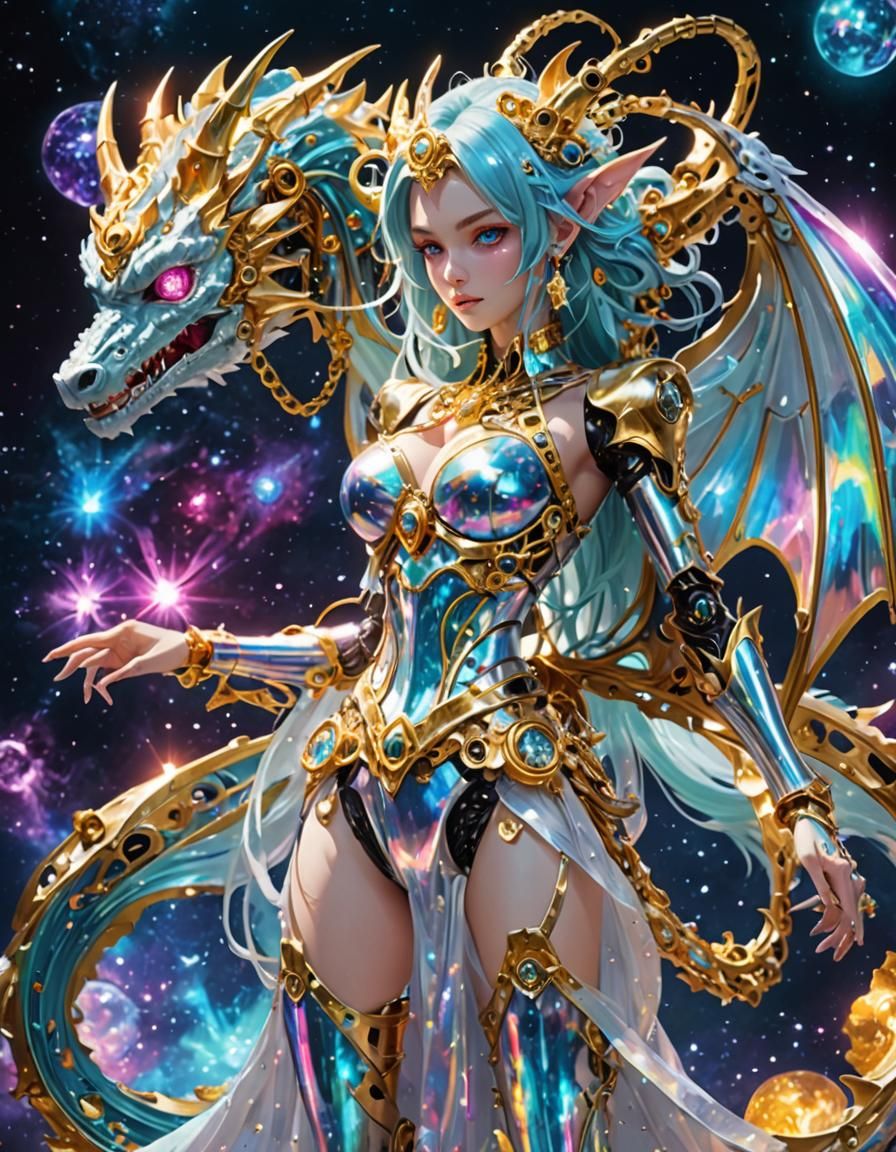 Rainbow Chimera Girl with Dragon Wings in Anime Style