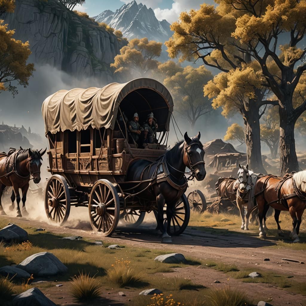 Horse-Drawn Covered Wagon Fantasy Concept Art