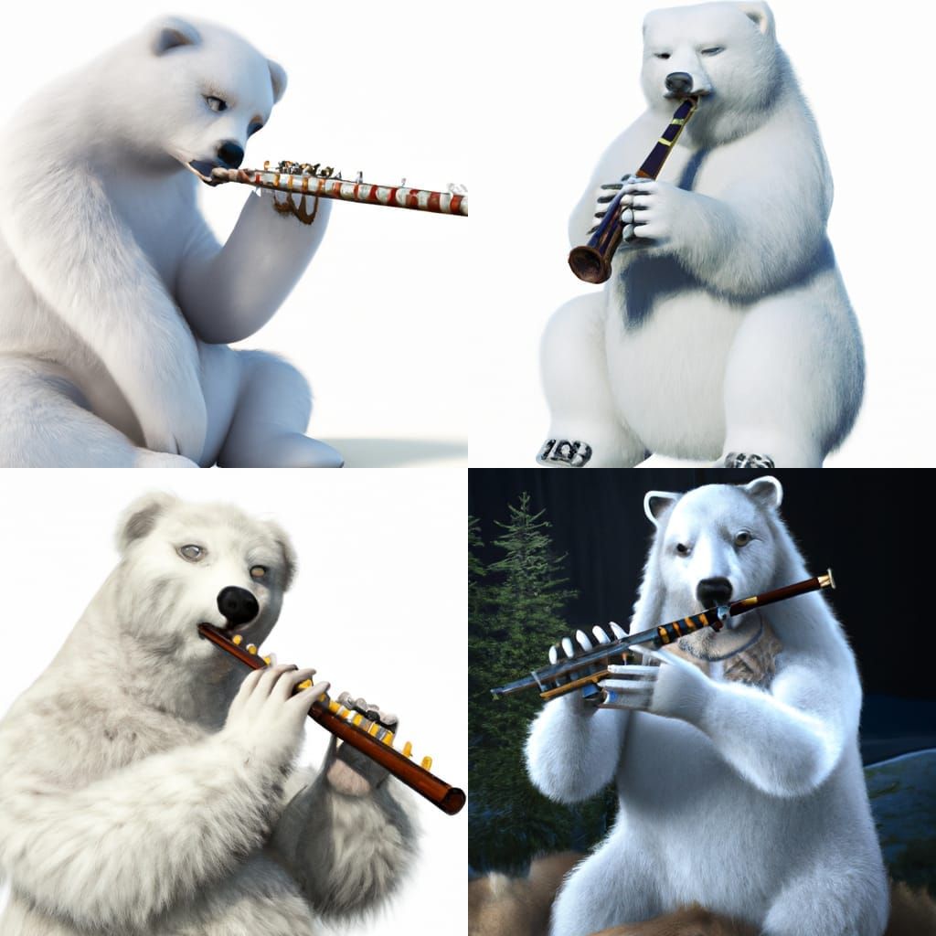 Photorealistic Polar Bear Playing the Flute