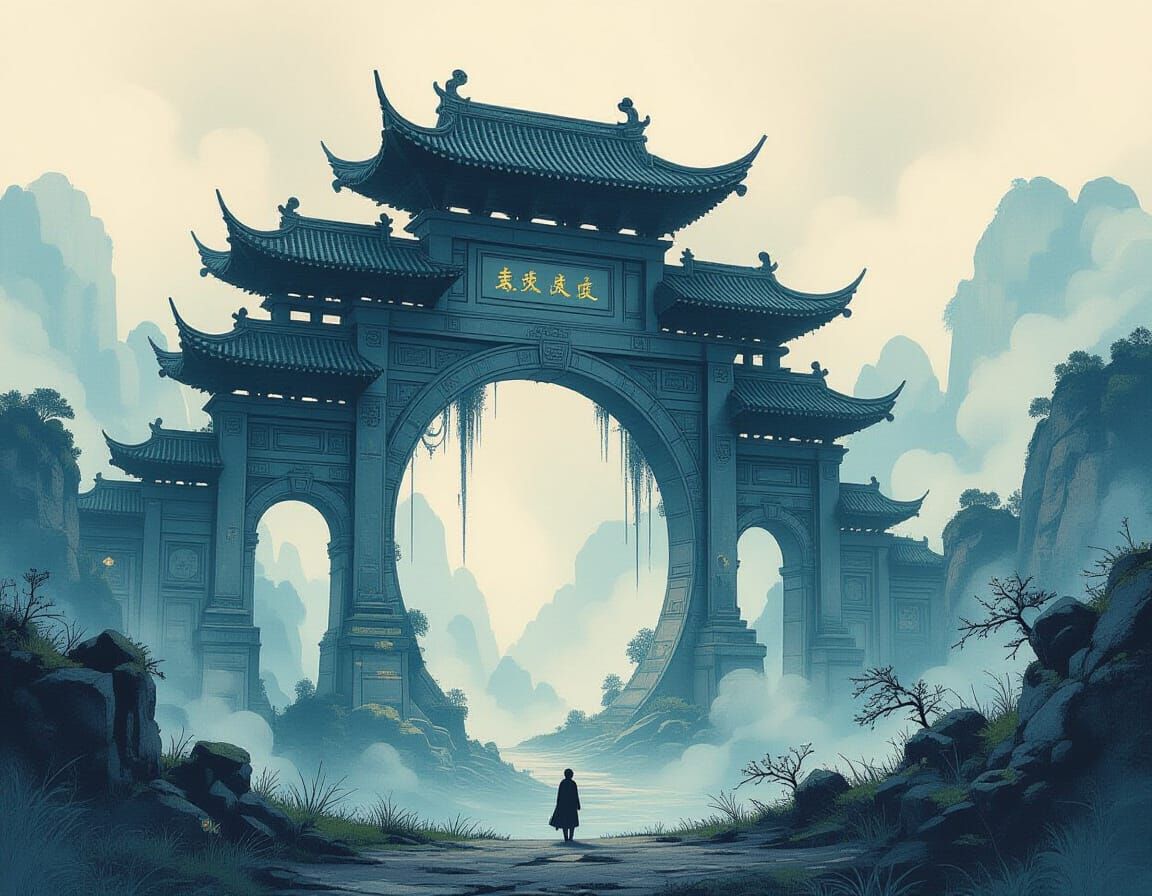 Surreal Gateway In Chinese Ink Style