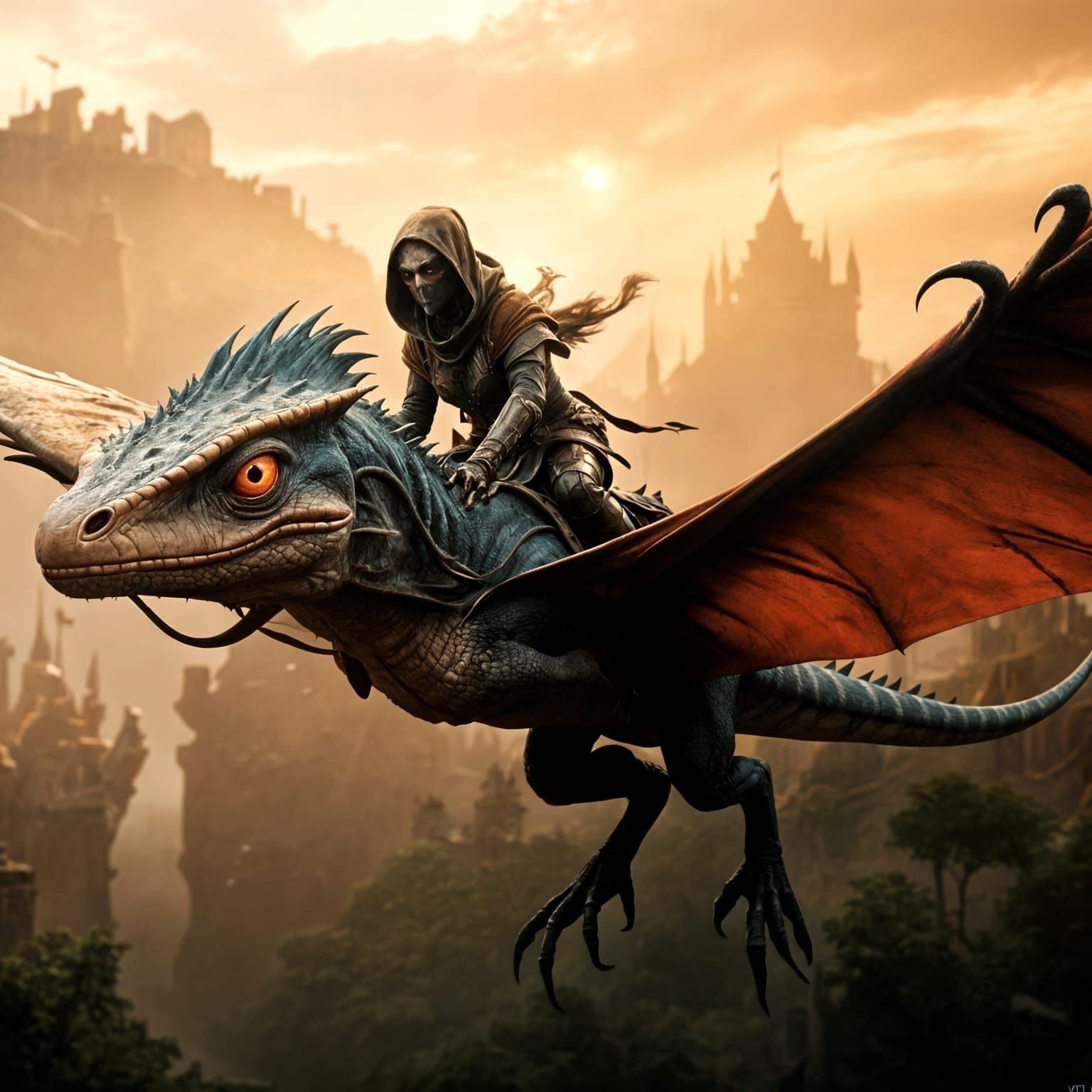 Dark Fantasy Lizard in Flight, Epic Realism