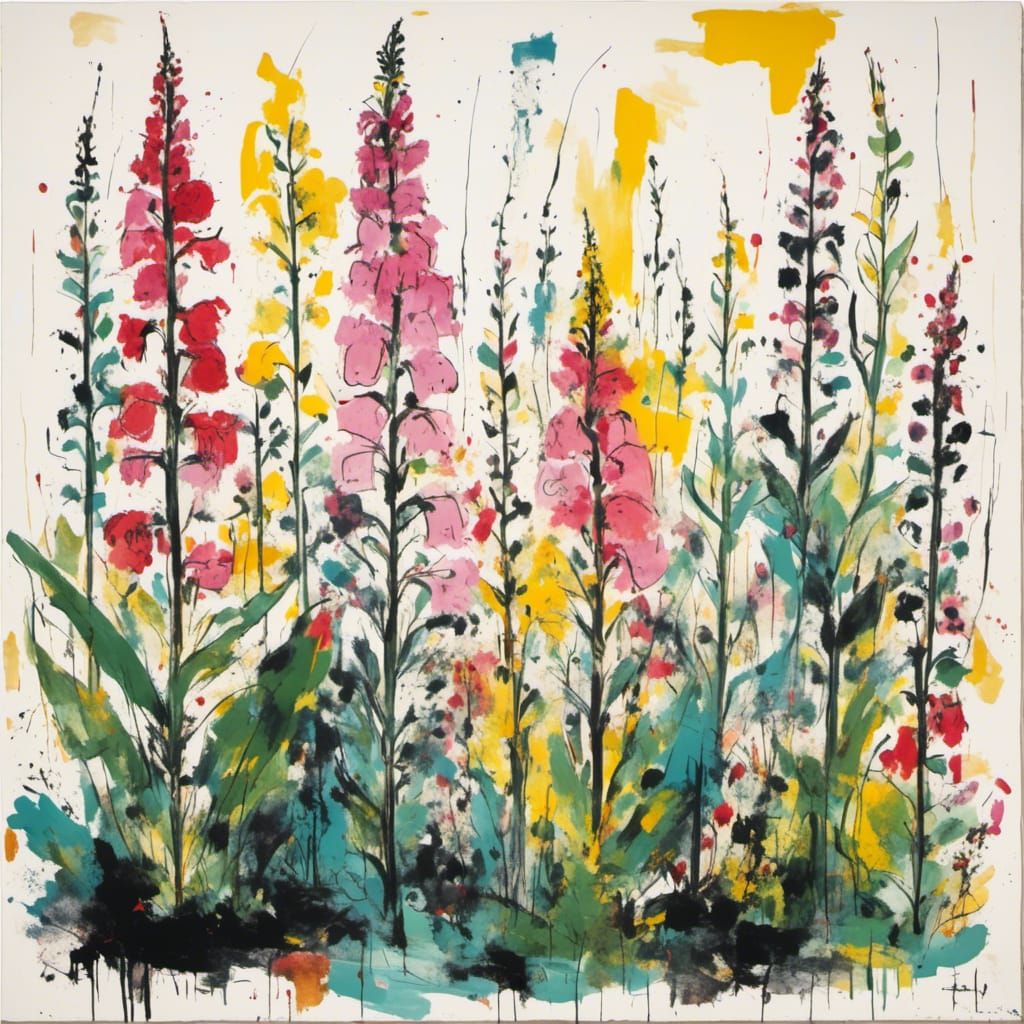 Botanical Foxglove Print in Gouache Watercolor Style