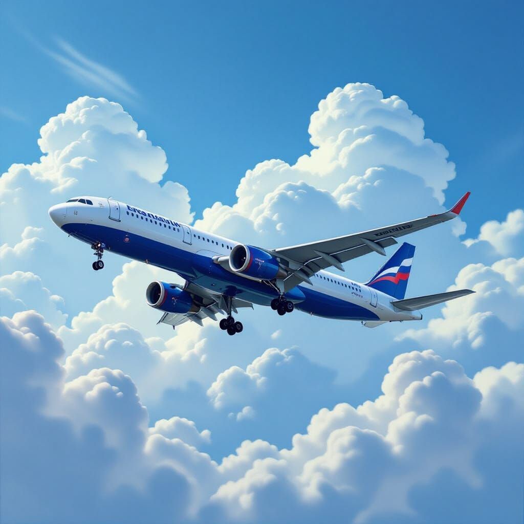 Majestic Airplane Soars Through Blue Sky in Hyperrealistic S...