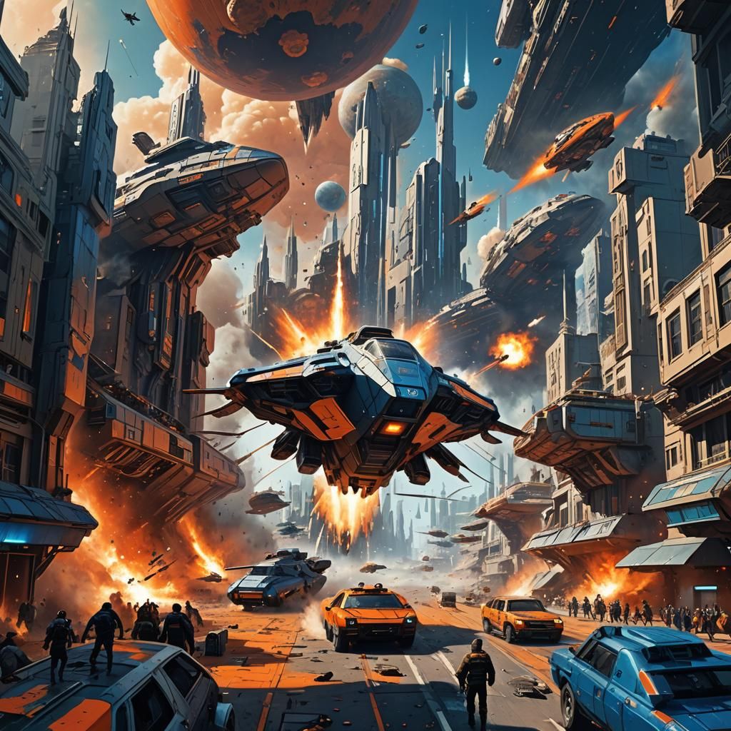 Epic Spaceship Battle in Sci-Fi Concept Art