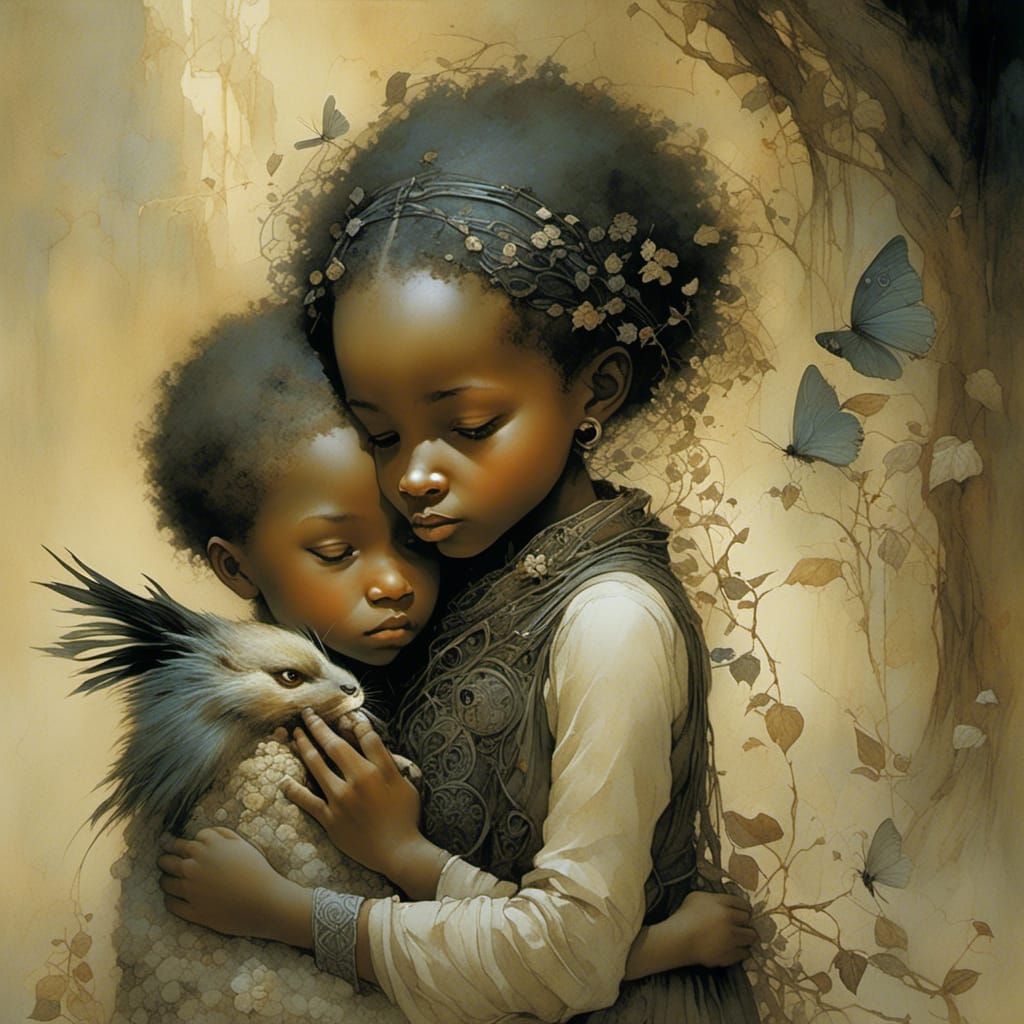 Sisterly Comfort: Intricate Fantasy Art