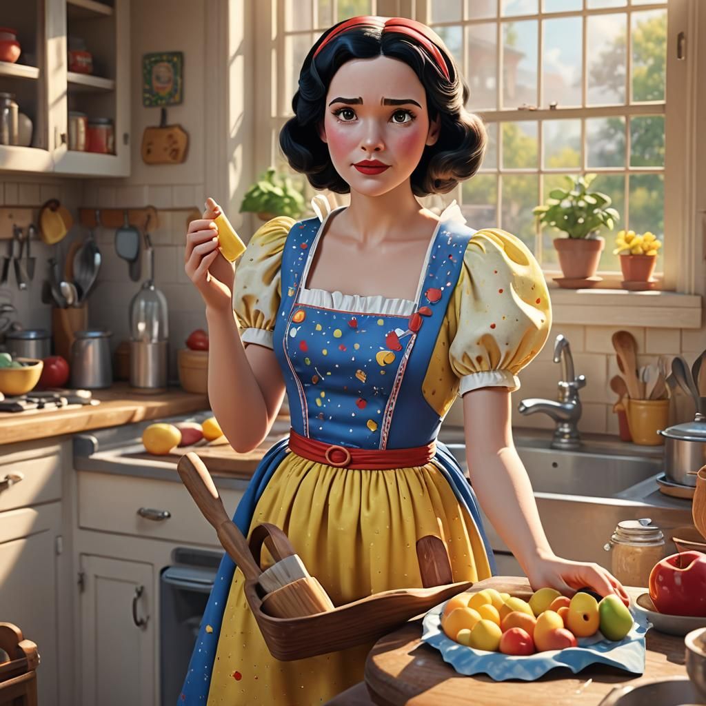 Snow White as 1950s Housewife, Pixar-Style 3D Art
